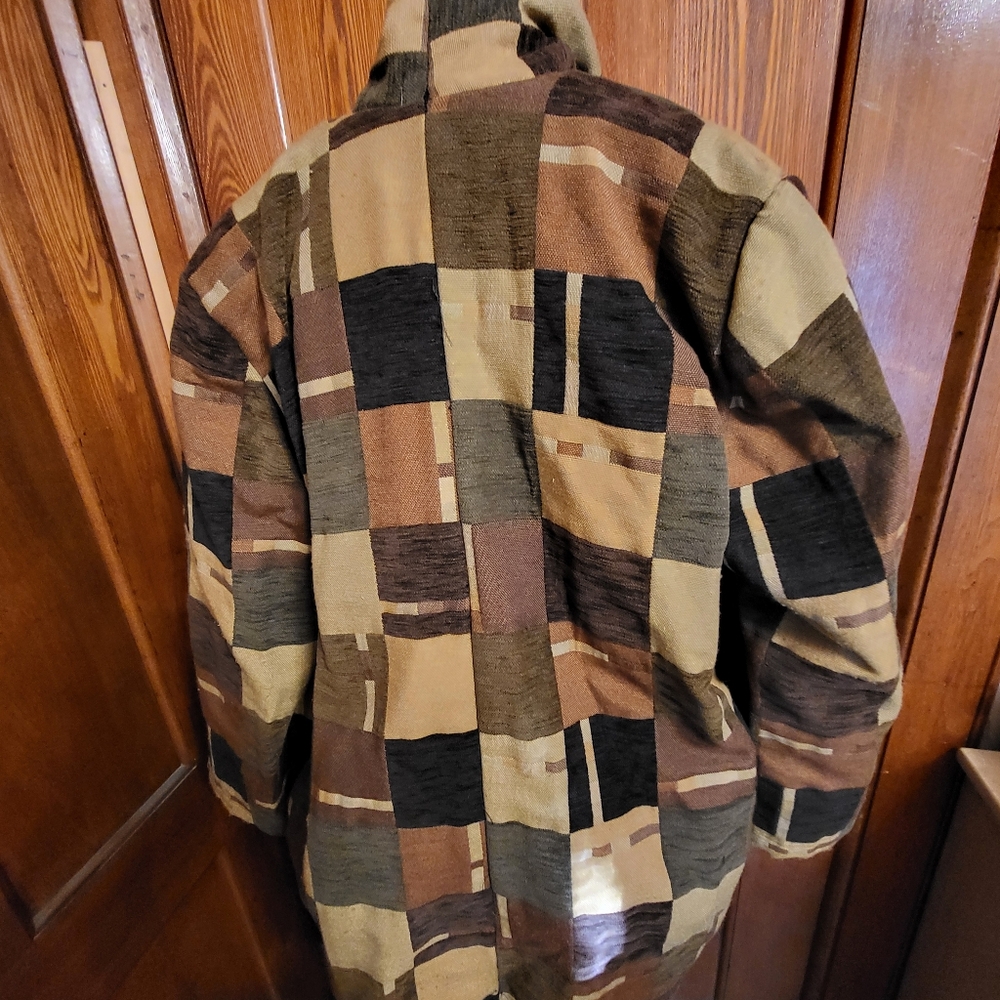 Vintage Patchwork Open Front Jacket Brown Black T… - image 5